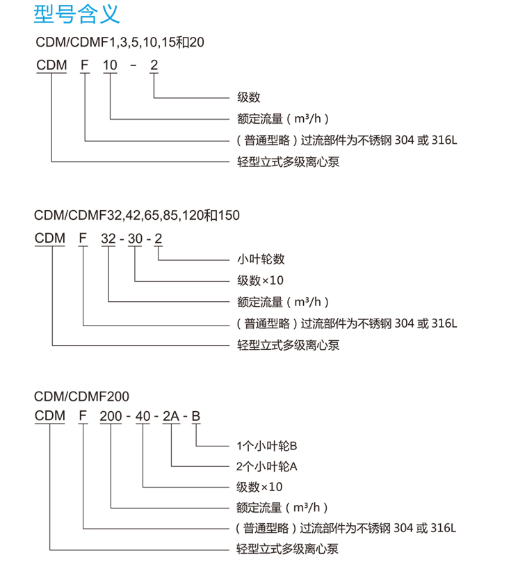 南(nán)方CDM系(xì)列水泵型号含義